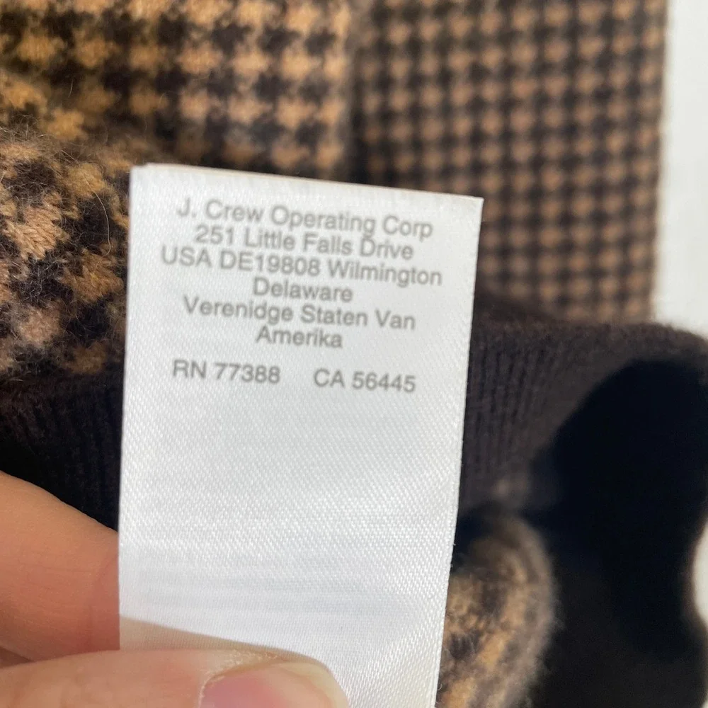 J. Crew Mens 100% Cashmere Sweater Houndstooth Crewneck Brown Tan Preppy S